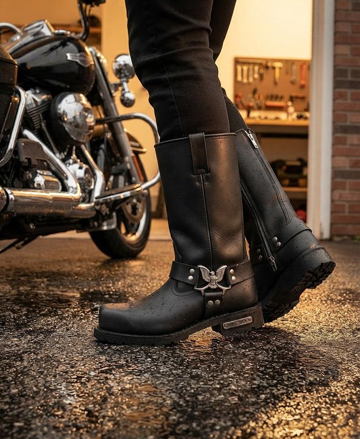 Lugged rubber outsole planted on wet pavement